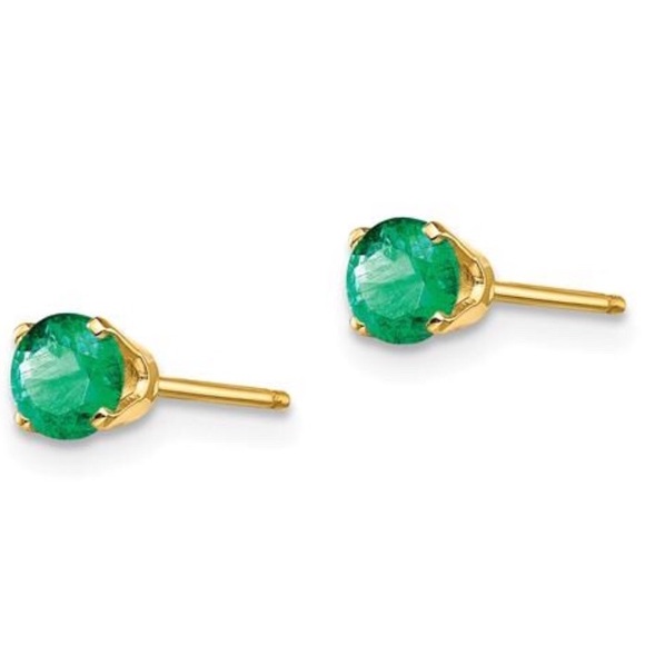 14K YellowGold Emerald Post Earrings